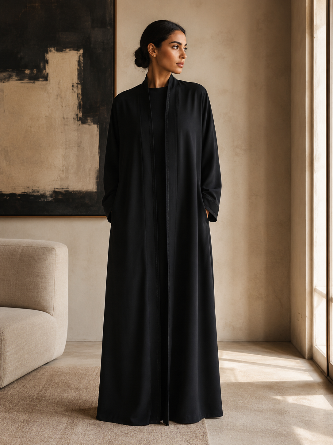 The Najwa — Embroidered Open-Front Abaya